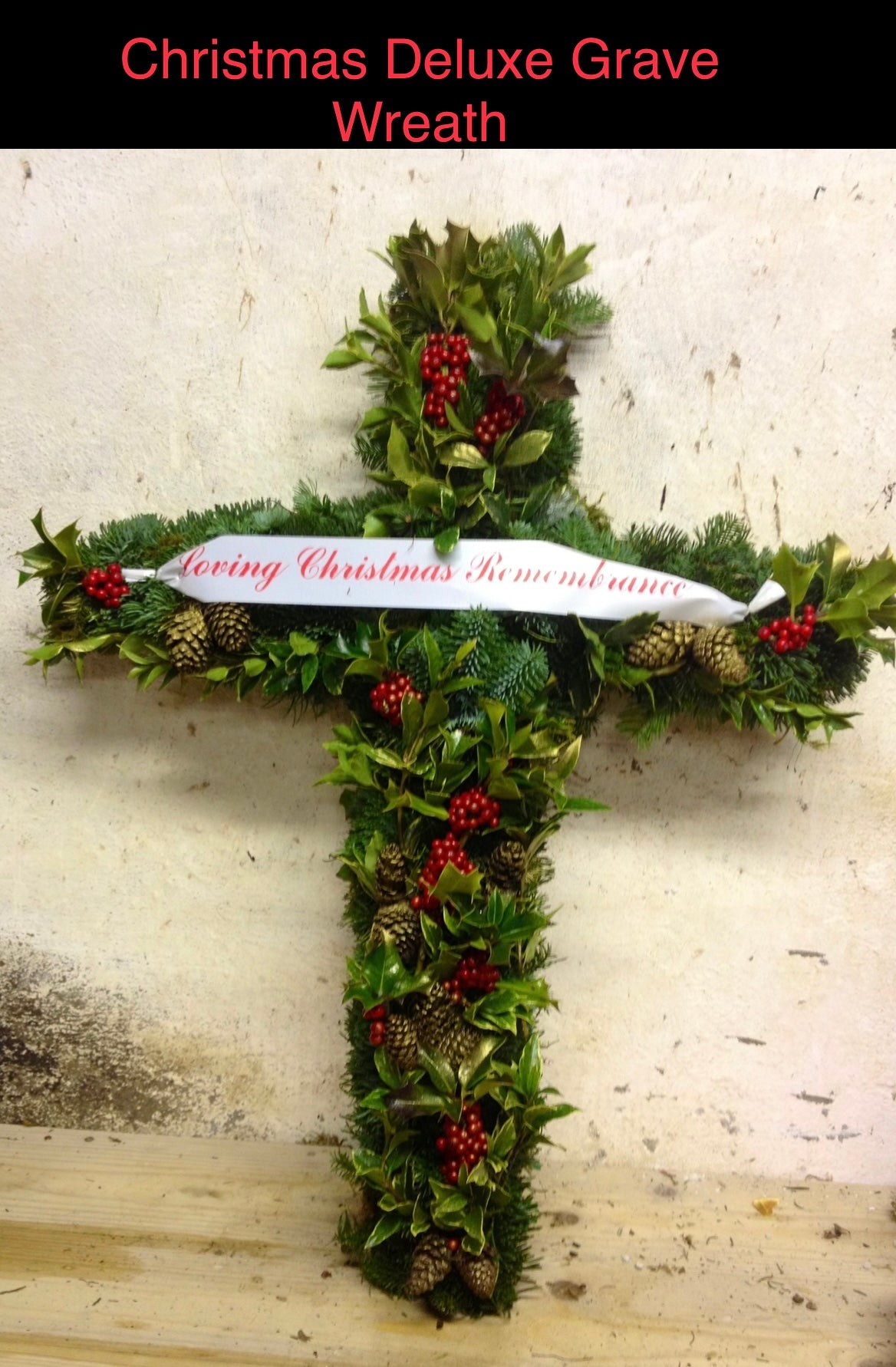 Christmas Cross -Shaped Grave Wreath “In Loving Remembrance”